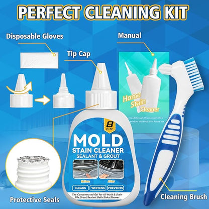 HouseMold Stain Remover Gel, 8 Fl Oz Washing Machine Cleaner with Brush, Heavy Duty Home Stain Remover for Front Loader Washing Machine Seal, Bathroom Grout, Kitchen Sink, Shower, Refrigerator Strip