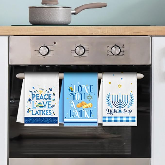Zubebe 6 Pieces Hanukkah Kitchen Towels Decorations for Home Blue Menorah Gnomes Stars Happy Hanukkah Gift Candlestick Towels Jewish Festival Tea Towel Hand Drying Towel for Cooking Baking