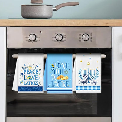 Zubebe 6 Pieces Hanukkah Kitchen Towels Decorations for Home Blue Menorah Gnomes Stars Happy Hanukkah Gift Candlestick Towels Jewish Festival Tea Towel Hand Drying Towel for Cooking Baking