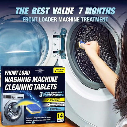 Washing Machine Cleaner Tablets 14 Pack for HE Front Load - Eco Friendly Washer Cleaning Tablets Formula - Pets Hair & Smell Solution - Septic Safe Descale Deodorize Protect - 1 Plus Year Supply
