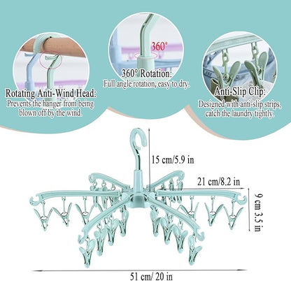 Foldable Drying Rack with 24 Clips for Drying Socks Lingerie Baby Clothes Drying Towels Rotatable Sock Drying Rack