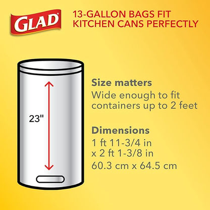 Glad Tall Kitchen Trash Bags 13 Gallon, Unscented Garbage Bags, Handle-Tie, 50 Count