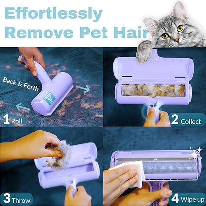 DELOMO Pet Hair Removal Tool, Pet Hair Remover - Lint Roller for Pet Hair - Cat and Dog Hair Remover for Couch, Furniture, Carpet, Car Seat, Reusable Lint Roller with Fur Bin, Pet Owner Essential