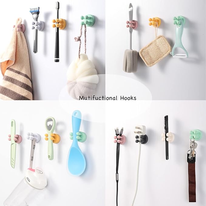 iBetterLife Good Grips Razor Holder - 6Pcs Self Adhesive Silicone Toothbrush Holders Wall Mounted to Mirror for Shower Hanging Towel, Functional Waterproof Hook for Bathroom Kitchen Living Room Office