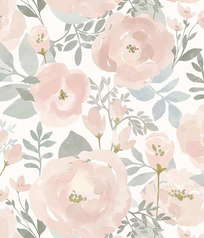 Orainege Peel and Stick Wallpaper Floral Wall Paper 17.3in x196.8in Floral Contact Paper Peony Self Adhesive Removable Wallpaper for Cabinets Walls Shelf Liner, Light Pink