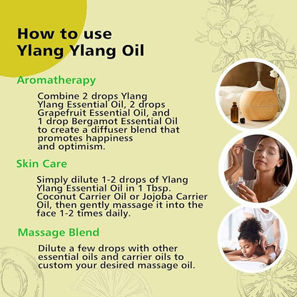 GM Gumili Ylang Ylang Essential Oil 1 Oz – 100% Pure & Natural Ylang Ylang Oil for Skin, Aromatherapy, Massage & Relaxation – 30ml