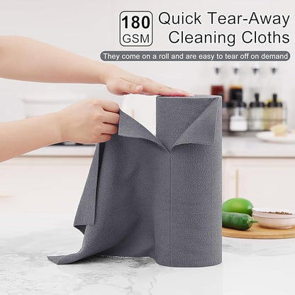 Homaxy Tear Away Dish Cloths Rolls, 40 Sheets-11.8" X 11.8", Reusable Washable Dish Towels for Kitchen, Ultra Absorbent and Quick Drying Microfiber Cleaning Rags, Grey