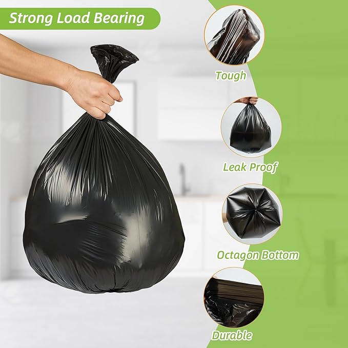 MakMeFre 13 Gallon Multipurpose Tear-Resistant Trash Bags,Heavy Duty,Tastless and Black Garbage Bags (100 Count,60x80cm)