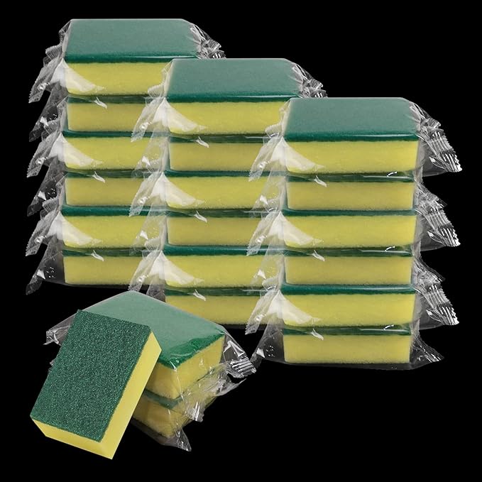Individually Wrapped Sponges,600 Pack Sponges Individually Wrapped for Kitchen Scrub Dish Dishes Dishwashing Cleaning Non Scratch Scrubber Bulk Case - Small Mini