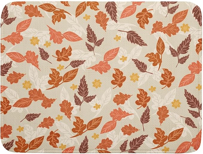 Fall Burnt Orange Leaf Dish Drying Mat 18 x 24 Inch With Absorbent Reversible Microfiber Autumn Thanksgiving Drying Mats Dish Drainer Mat Fast Dry For Kitchen Dining Room Decoration
