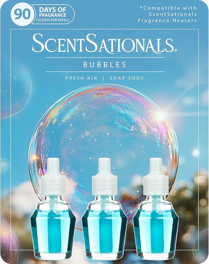 ScentSationals Bubbles Fragrance Oil Plug In Air Freshener Refills 3-Pack - Works with Scentsationals Wall Plugs, Long-Lasting Home Fragrance, 0.8 fl oz Each, Packaging May Vary