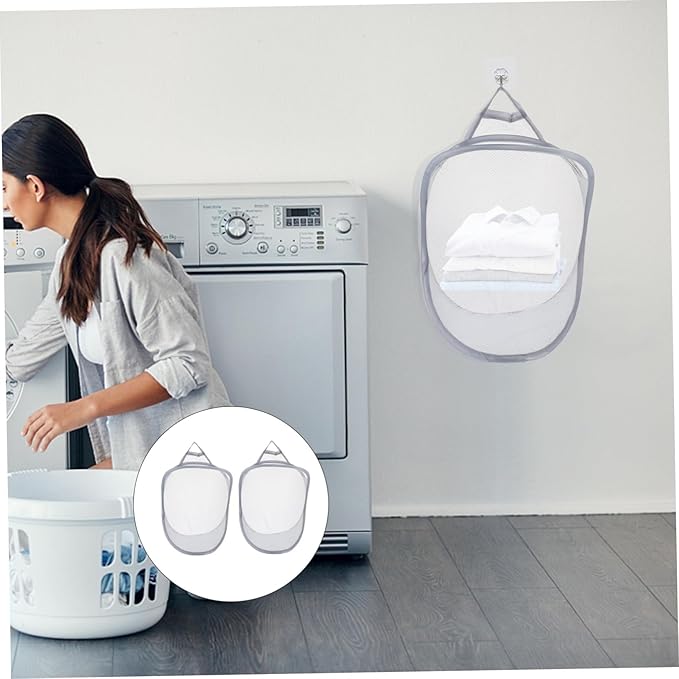 2pcs Folding Wall-mounted Storage Organizer Baskets for Laundry Breathable Mesh Design Dirty Clothes Hamper for Home and Bedroom Stylish Household Sundries Container