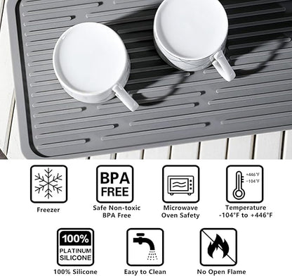 Dish Mat Silicone Dish Drying Mats Works For Drying Stemware Cocktail Glasses Silverware Pots Pans Knives and Dish Rack for Kitchen Counter Sink Bar Pads Easy to Clean (Gray)