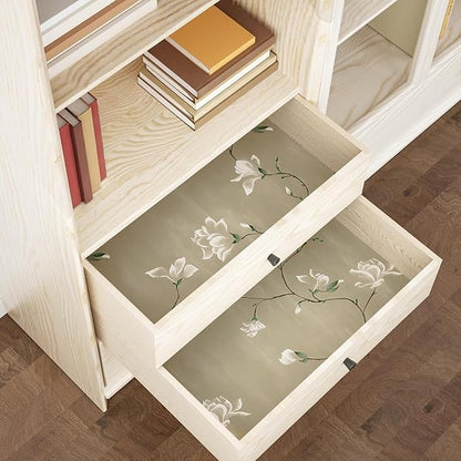 Laatse Floral Wallpaper Peel and Stick 17.5" x 118" Khaki Floral Contact Paper Vintage Self Adhesive Wallpaper Vinyl Waterproof Wall Paper for Bedroom Walls Cabinet Countertop Decor
