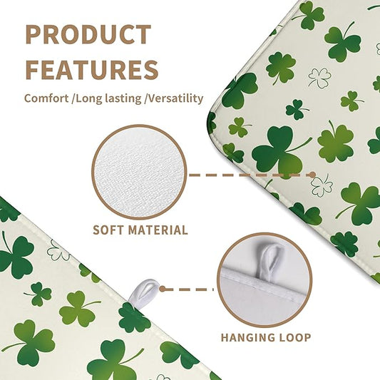 St Patricks Day Dish Drying Mat Shamrock Green Spring Kitchen Dish Drying Pad Absorbent Dish Dryer Mat for Kitchen Countertops Microfiber Dishes Drainer Pad Dish Drying Rack Mat (18x24 in)