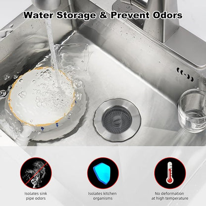 Universal 2 Pack Kitchen Sink Strainer with Drain Stopper Set, Stainless Steel Pop Up Kitchen Sink Stopper, Equipped with 4 Basket Strainers, Dishwasher Safe, Fits 3-1/2'' Drain