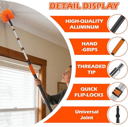 25FT Reach High Ceiling Duster Kits with 5-20FT Adjustable Pole - Includes Extra Long Duster, High Ceiling Duster, Rotatable Window Squeegee & Cobweb Duster for Ceiling Fans and Whole House Cleaning