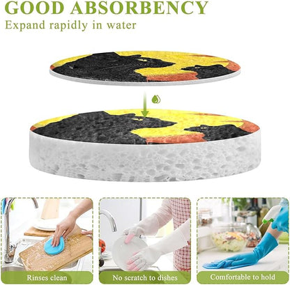 Black Cat Kitchen Scrub Sponges, Pop-up Kitchen Cleaning Sponges Reusable Dish Washing Sponges for Bathroom Household Cleaning 3 Pack - Non Scratch Scrubber