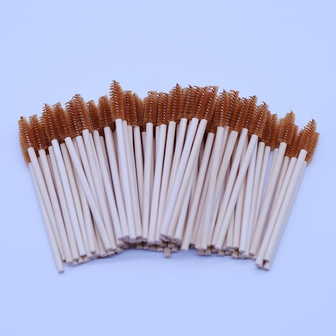 100 Pcs Disposable Wood Mascara Wands Bamboo Spoolies Brush for Eyelash Extensions, Spooly Eyebrow Brushes Lash Wand Applicator Stick (Brown)