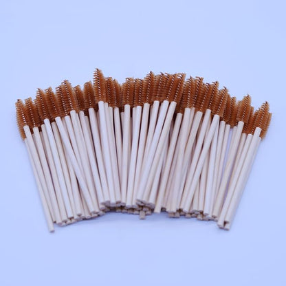 100 Pcs Disposable Wood Mascara Wands Bamboo Spoolies Brush for Eyelash Extensions, Spooly Eyebrow Brushes Lash Wand Applicator Stick (Brown)
