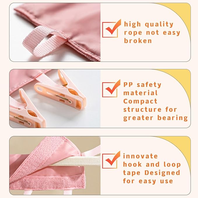 Travel Foldable Hangers Suitcase Drying Rack Sock Clothesline Hotel Laundry Bathroom Towel Hanger with 6 Clips (Gray)