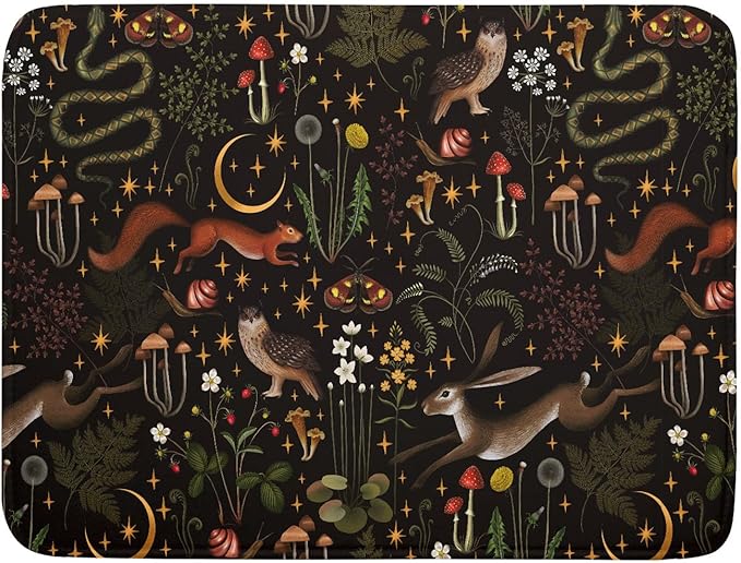 Black Mushrooms Butterfly Dish Drying Pad 18 x 24 Inch With Absorbent Reversible Microfiber Forest Wild Animals Flowers Moon Star Drying Mats Dish Drainer Mat Fast Dry For Kitchen Dining Room