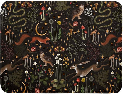 Black Mushrooms Butterfly Dish Drying Pad 18 x 24 Inch With Absorbent Reversible Microfiber Forest Wild Animals Flowers Moon Star Drying Mats Dish Drainer Mat Fast Dry For Kitchen Dining Room