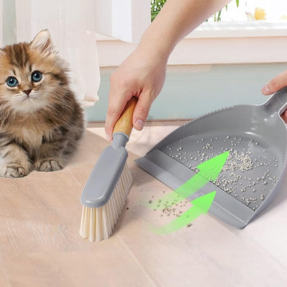 Dustpan and Brush Set -Small Broom Dustpan Set, Hand Broom and Dust Pan for Pet, Car, Dorm, Comping (Gray)