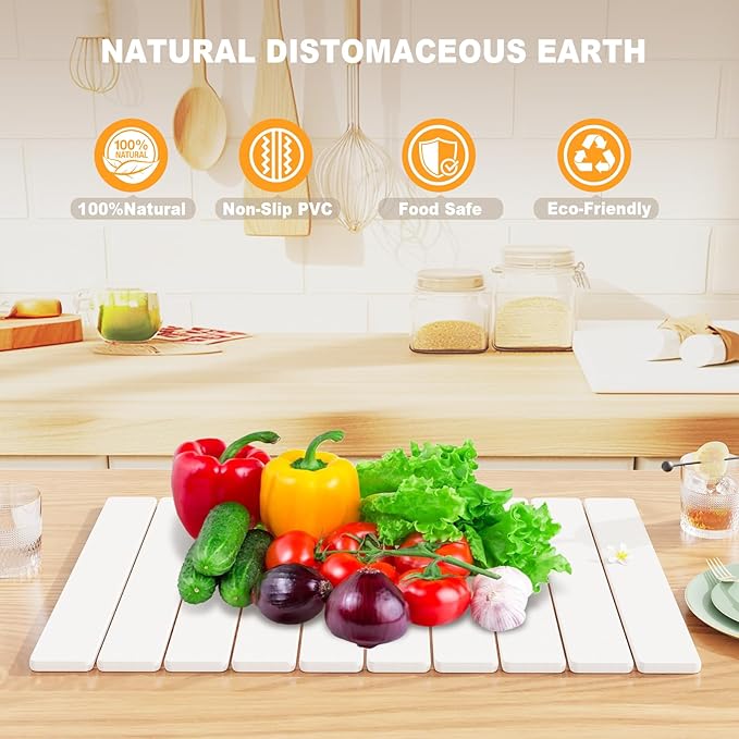 Stone Drying Mat for Kitchen Counter, Large Foldable Stone Dish Drying Mat,Ultra Absorbent Diatomaceous Earth Mats for Countertop Dishes Bottles Cups (23"×15.3",White）