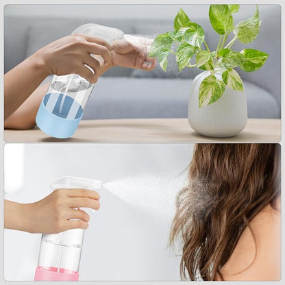 Worldgsb 2 Pack Glass Spray Bottles with Silicone Sleeve, 16 oz Empty Refillable Containers with Adjustable Spray Nozzles, Spray Bottles for Hair, Cleaning Solutions and Plants Blue&Pink