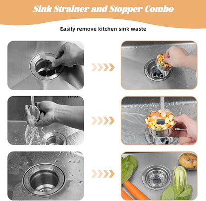 Kitchen Sink Drain Strainer Compatible with Moen, Stainless Steel 3-1/2 Inch Sink Drain Stopper Plug with Assembly, 3 in 1 Pop Up Kitchen Sink Stopper