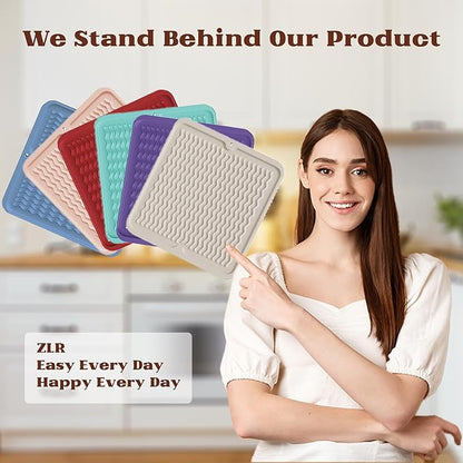 ZLR Silicone Dish Drying Mat 12" x 12" Square - Small Heat Resistant Trivet & Countertop Protector for Air Fryer, Coffee Maker - Waterproof Kitchen Drain Pad for Cups, Fruit (Mint Green)