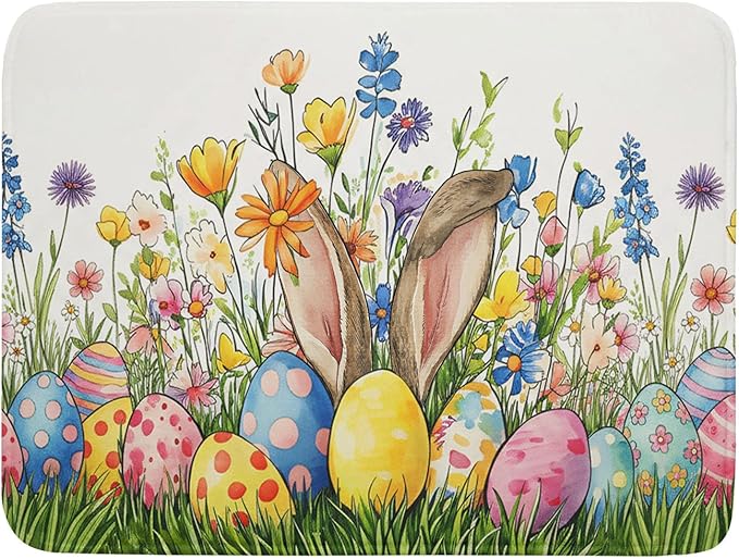 Easter Colorful Bunny Egg Flowers Dish Drying Mat 18 x 24 Inch Absorbent Reversible Microfiber Spring Butterfly Floral Rabbit Holiday Drying Mats Fast Dry Pad Draining Mat For Kitchen Countertop