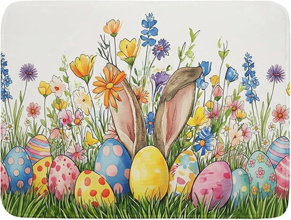Easter Colorful Bunny Egg Flowers Dish Drying Mat 18 x 24 Inch Absorbent Reversible Microfiber Spring Butterfly Floral Rabbit Holiday Drying Mats Fast Dry Pad Draining Mat For Kitchen Countertop