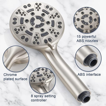 Cobbe 8-Setting Handheld Shower Head with High Pressure Shower Heads - Bathroom Showerhead Set - Detachable Showerhead with 5ft Stainless Steel Hose and Brass Swivel Bracket (Brushed Nickel)