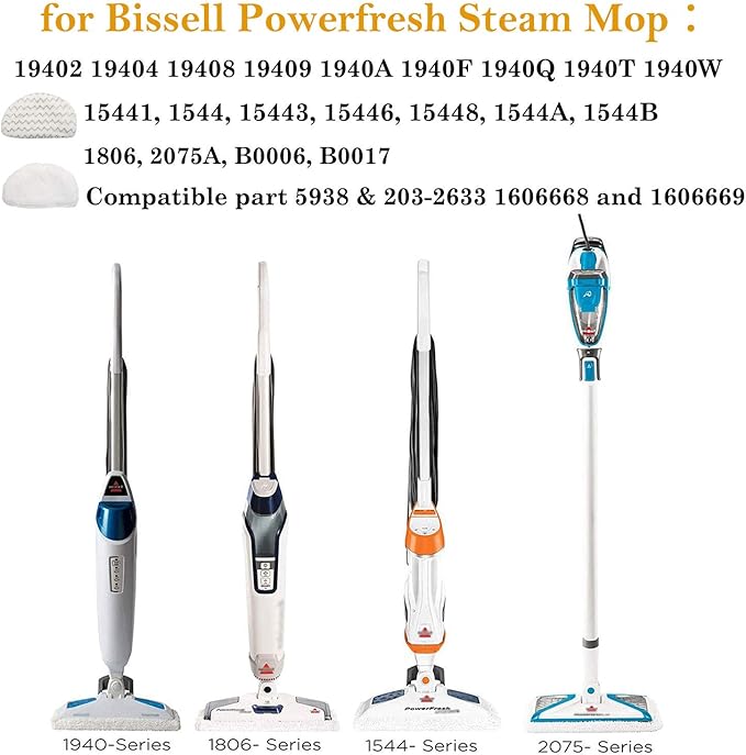6 Pack Replacement Steam Mop Pads for Bissell Powerfresh Steam Mop 1940 1440 1544 1806 2075 Series, Model 19402 19404 19408 19409 1940a 1940f 1940q 1940t 1940w B0006 B0017,Washable Cleaning Pad