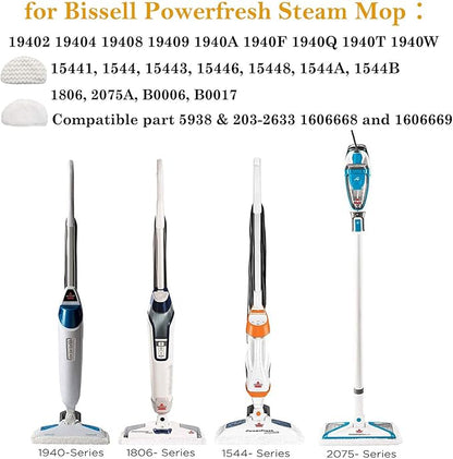 10 Pack Replacement Steam Mop Pads for Bissell Powerfresh Steam Mop 1940 1440 1544 1806 2075 Series, Model 19402 19404 19408 19409 1940a 1940f 1940q 1940t 1940w B0006 B0017, Washable Cleaning Pads