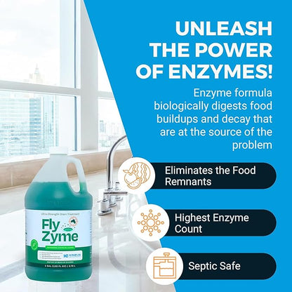 Fly-Zyme, Highly Concentrated Enzyme Drain Cleaner for Pipes, Drain Gel for Fruit Flies, Organic Waste Degrader & Odor Neutralizer, 1 Gallon