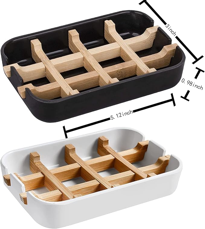 Aoheuo Modern Bamboo Fiber soap Holder and soap Dish Combination (Removable),5.12 Long by 3 Wide, 0.98 inches high, Used in Kitchens, bathrooms, and bar Sinks (Black(2 Pack))