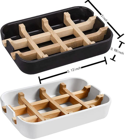 Aoheuo Modern Bamboo Fiber soap Holder and soap Dish Combination (Removable),5.12 Long by 3 Wide, 0.98 inches high, Used in Kitchens, bathrooms, and bar Sinks (Black(2 Pack))