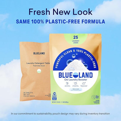 BLUELAND Oxi Laundry Booster Powder Refill 2-Pack, Clear Skies Scent, 50 Loads, 35.2 oz, Plastic-Free, Eco Friendly, Oxy Cleaner, Stain Remover