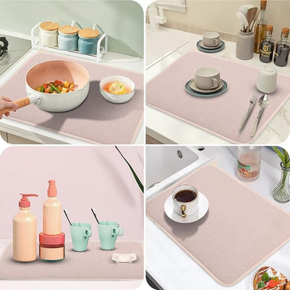 GeeRic Microfiber Dish Drying Mat, Super Absorbent Kitchen Dish Drying Pad for Mother's Day, Reversible Gift Mats for Countertop, 12 * 16 inch Beige