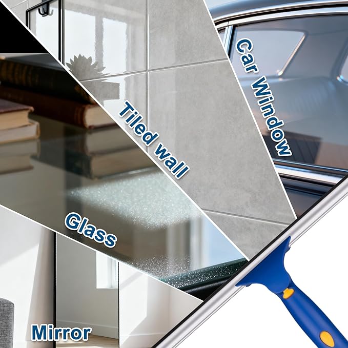 BITOPE 14 inch Shower Squeegee for Glass Door with 2pcs Rubber Refills Extension Handle Window Car Windshield Cleaner Tool for Cleaning Shower Door Mirrors Tile Walls Bathroom RVs