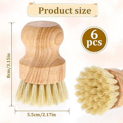 6 Packs Bamboo Dish Scrub Brushes Wok Brush Dish Scrubber Brush Kitchen Dishwashing Scrubber with Natural Bristles Bamboo Scrub Brush for Cleaning Pans, Pots, Sink