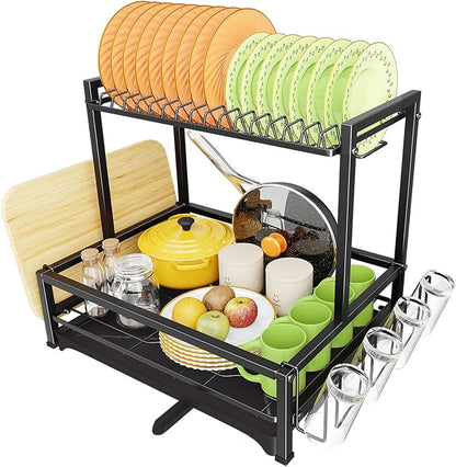 Simple Trending Dish Drying Rack, 2-Tier Dish Rack for Kitchen, Stainless Steel Dish Drainer, Black