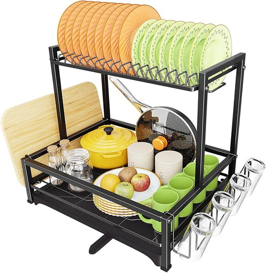 Simple Trending Dish Drying Rack, 2-Tier Dish Rack for Kitchen, Stainless Steel Dish Drainer, Black