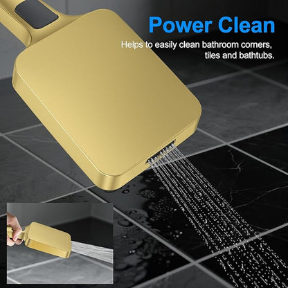 Shower Faucet Set,Brushed Gold Push Button Shower System with Rain Shower and Handheld,Gold Shower Faucet with Valve Ceiling Mount 12 Inch Shower Head and 6 Inch Shower Head with Handheld