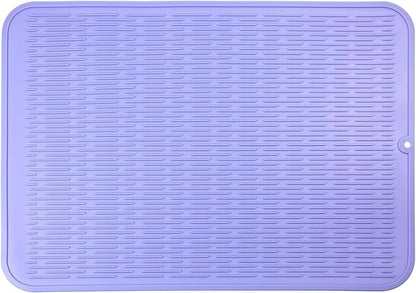 MicoYang Silicone Dish Drying Mat for Multiple Usage,Easy clean,Eco-friendly,Heat-resistant Silicone Mat for Kitchen Counter or Sink,Refrigerator or Drawer Liner Light Purple 2XL 24 inches x 18 inches