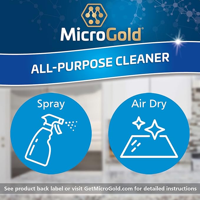 MicroGold All-Purpose Cleaner Spray Kills 99.9% of Bacteria and Viruses Bleach Free for Use in Kitchens and Bathrooms, 24 Fluid Ounces, 1 Pack
