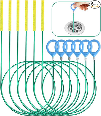 6 Pack 35.5 Inch Drain Snake Hair Clog Remover,Anti-Break Nylon-Coated Plumbing Snake & Sink Declogger for Bathroom,Kitchen Sink,Shower